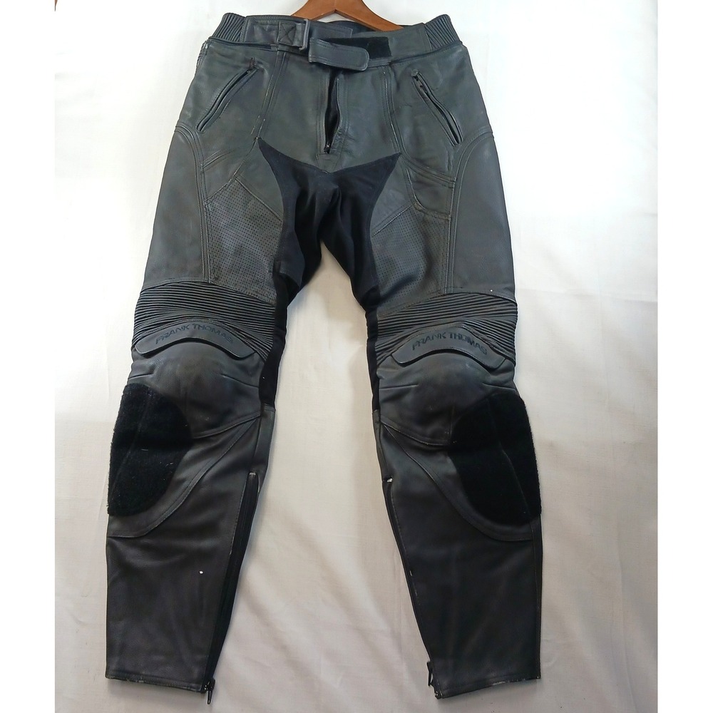 Frank Thomas Leather Motorcycle Racing Pants Black Padded UK 32 EUR 52